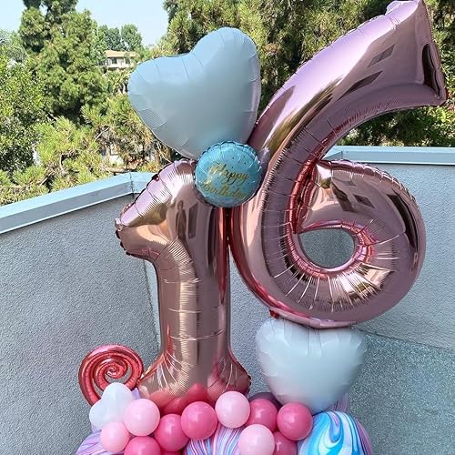 Vista 22 de Globos de oro rosa con el número 80, globos gigantes grandes de 40 pulgadas, globos de aluminio de Mylar de oro rosa con números 80 para fiesta