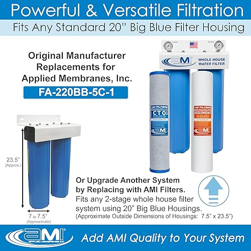 Miniatura 3 de APPLIED MEMBRANES INC. Juego de cartuchos de filtro de repuesto para filtro de agua para toda la casa, 2 filtros de sedimentos y bloques de carbono