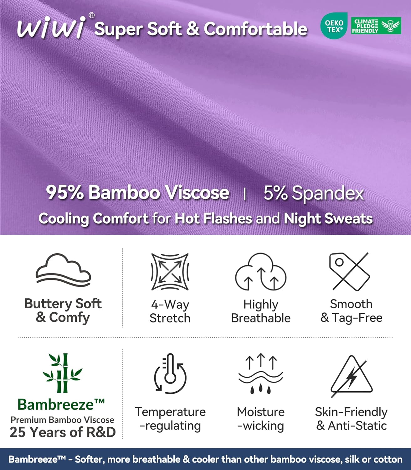 WiWi Womens Viscose from Bamboo Pajamas Set 2 Piece Soft Top with Long Pants Pjs Sleepwear Lightweight Loungewear Sets S-XXL - Image 6