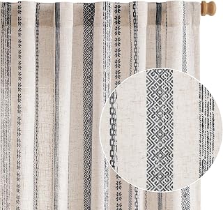 jinchan Boho Linen Light Filtering Curtains 84 Inches Long 2 Panels
