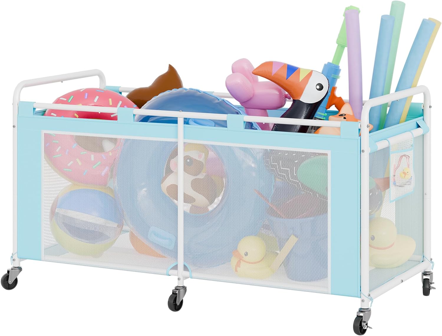 GRANNY SAYS Pool Float Storage Organizer, 290-Gallon Large Pool Storage Bin,35" Pool Toy Storage Cart with Wheels for Floats,Toys and Balls,Mesh Poolside Storage Holder for Swimming Pool,Beige