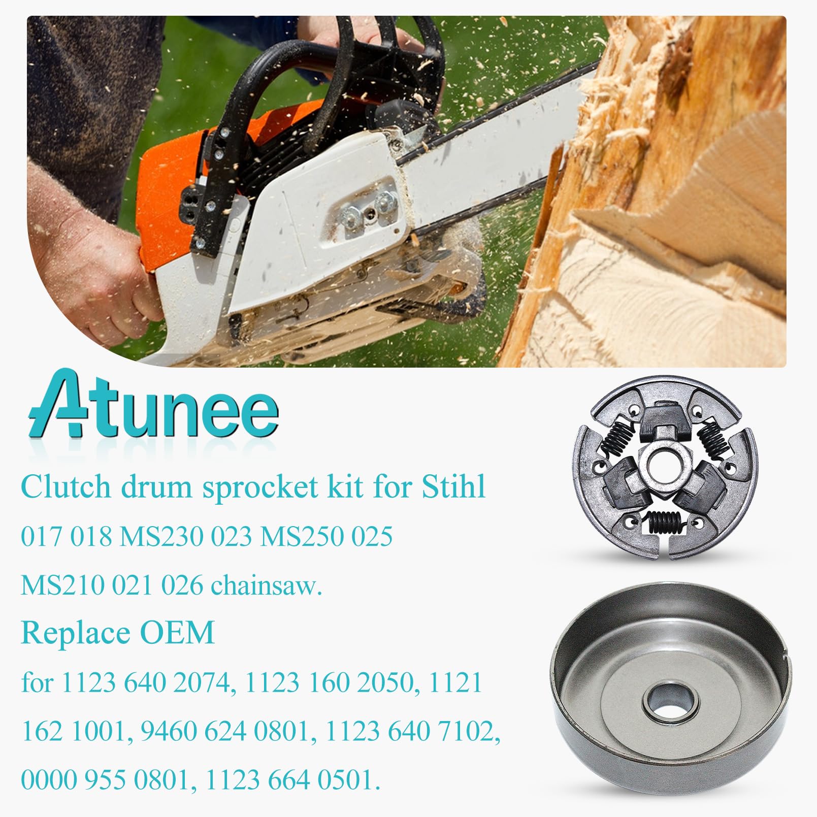 Kettensäge Ersatzteil: Kupplungstrommel Mit Kettenrad 3/8" 6Z Für Stihl MS170, MS180, MS210, MS230, MS250 – Inkl. Lager & E-Clip