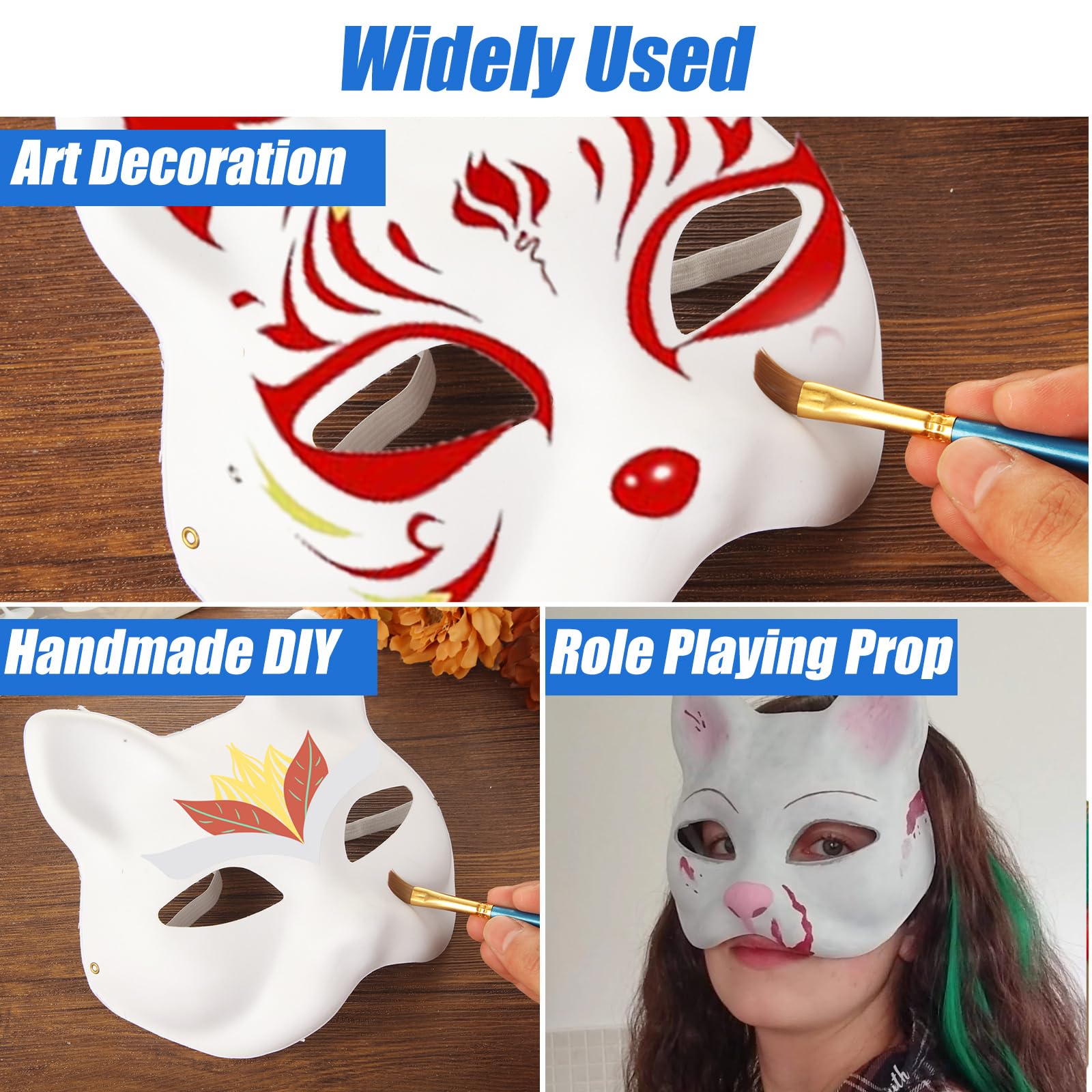 LOPYXBR 20PCS Cat Mask Kit DIY White Blank Therian Mask with Brush Cat Paper Masks to Decorate, Hand-Paintable Plain Masks for Masquerade Cosplay Halloween - Image 3