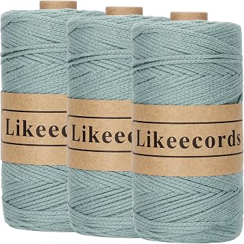Likeecords 100% Cotton Crochet Yarn for Bag,3 Rolls/Pack 2mm x 510m,Macrame Cord,Chunky Yarn for Crocheting Handbag, Purse,Blankets Crafts Projects Grayish Blue