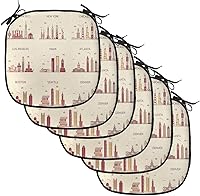 Vista 176 de Lunarable USA Chair Cushion Pad, American Cities Skylines Metropolis Architecture Sketch Style Hand Drawn Art Print, Seat Padding for Kitchen &