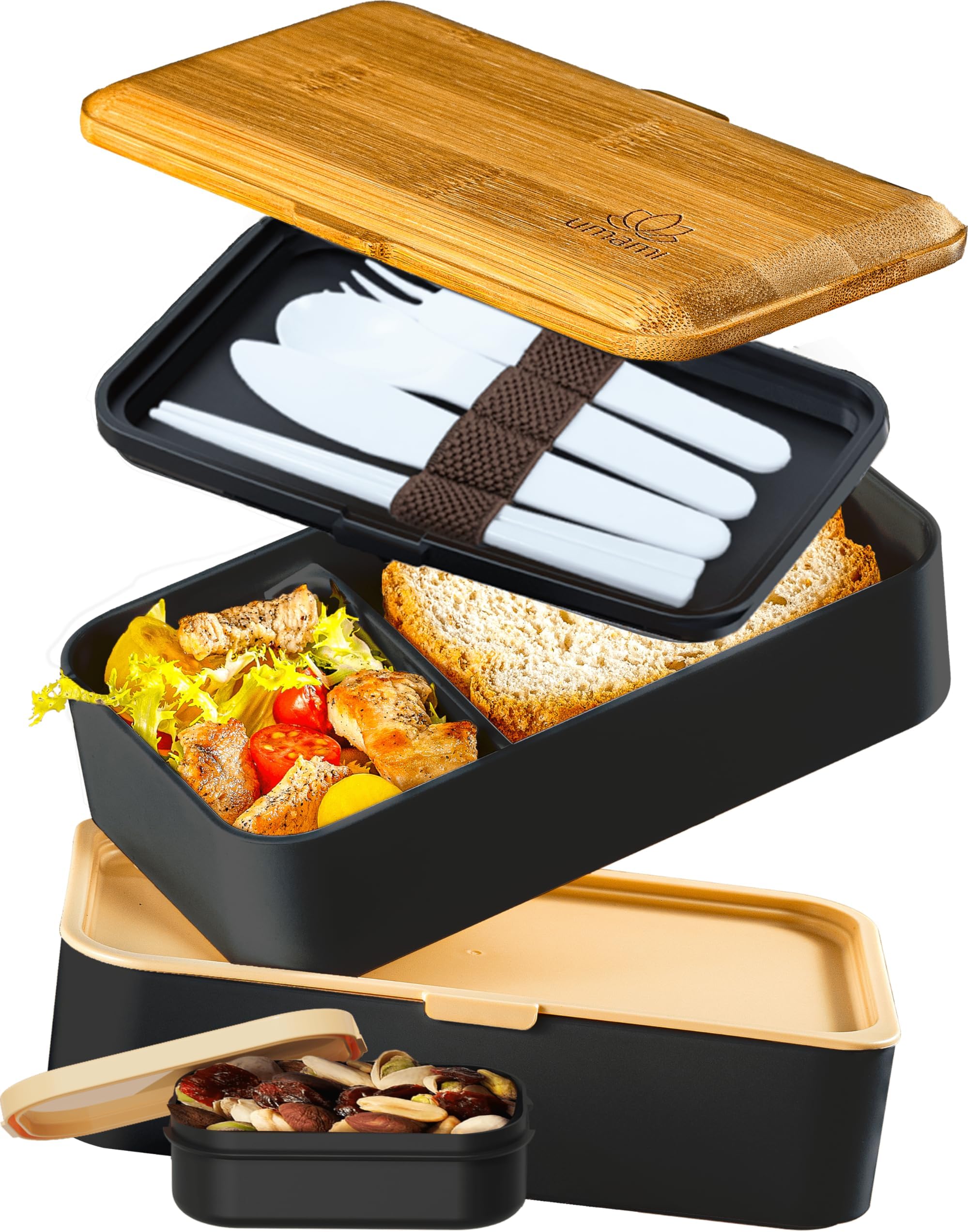 N4de Boîte à Lunch Box, Wood, Black and Brown