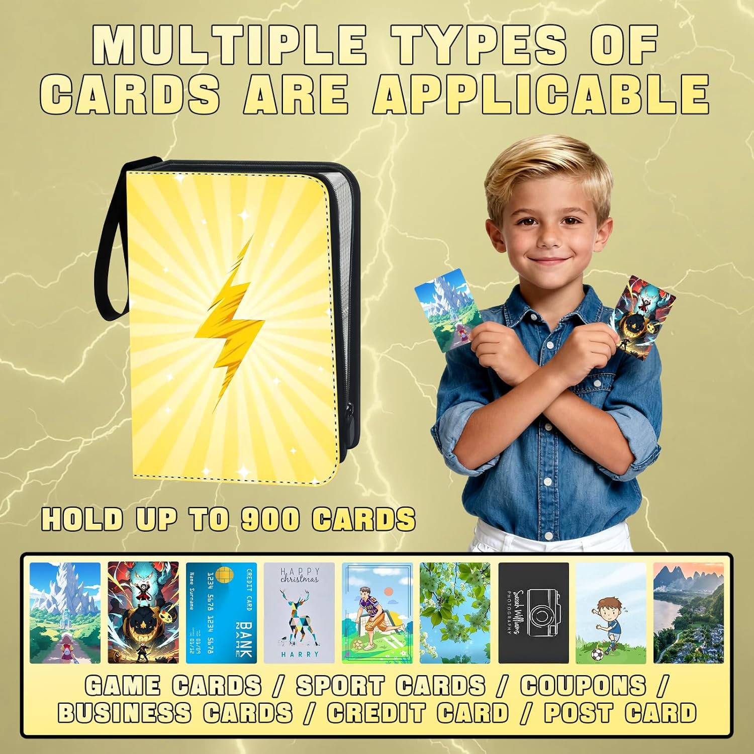 Card Binder with Sleeves-900 Pockets Premium Trading Card Binder, Double-Side Collectible Card Albums Compatible with Baseball/Football/TCG Card, Waterproof PU Zippered Storage Card Holder