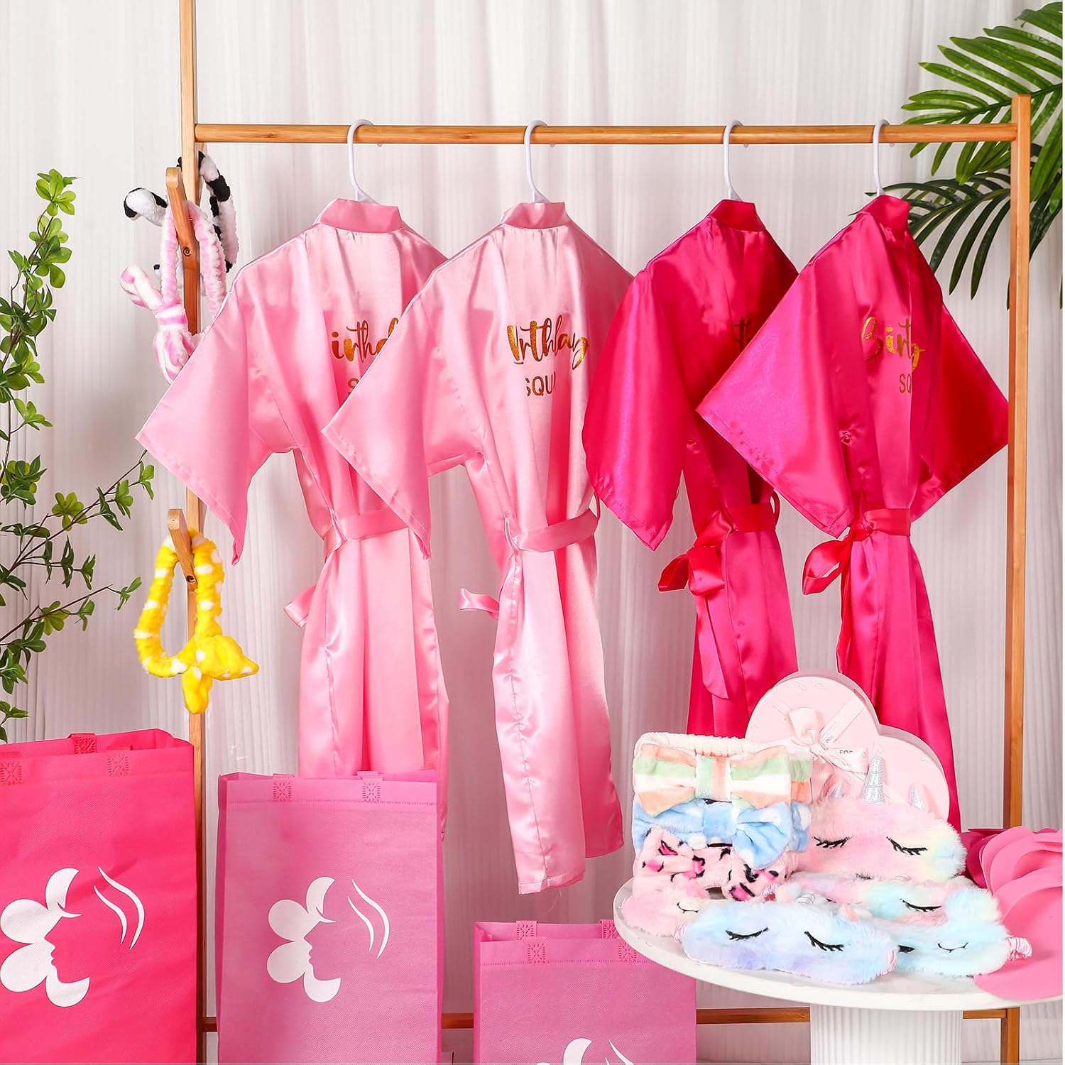 Shihanee 30 Pcs Spa Birthday Party Supplies for Girls 6 Set Sleepover Party Satin Robes Kids Pack Birthday Princess Squad Kit