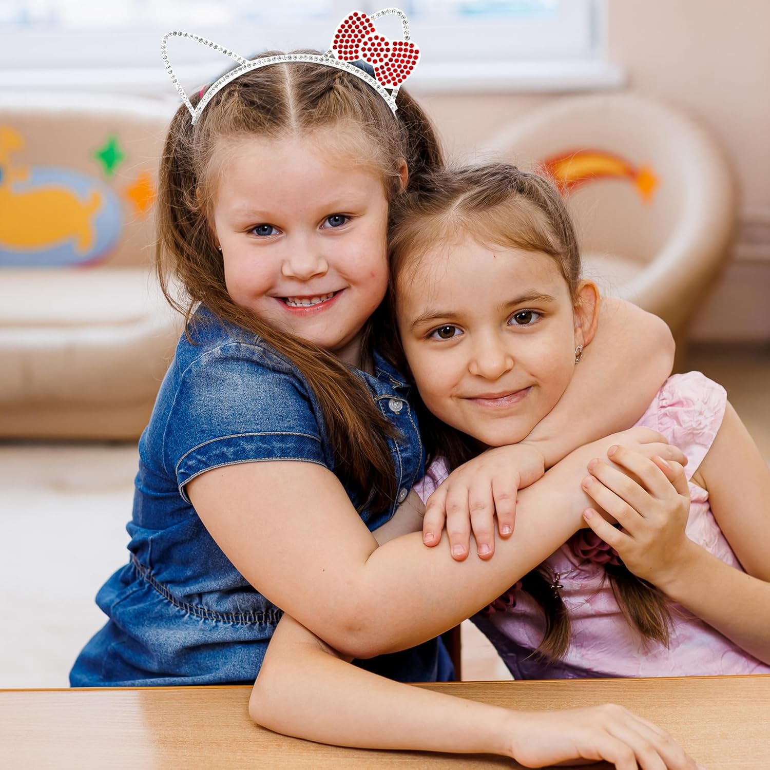 Chanaco Kitty Ears Headbands Cat Party Favors Birthday Decorations Metal Rhinestones Silver Glitter Gabby Hair Accessories Red Bow Cat Headpieces Cute Gifts - Image 3