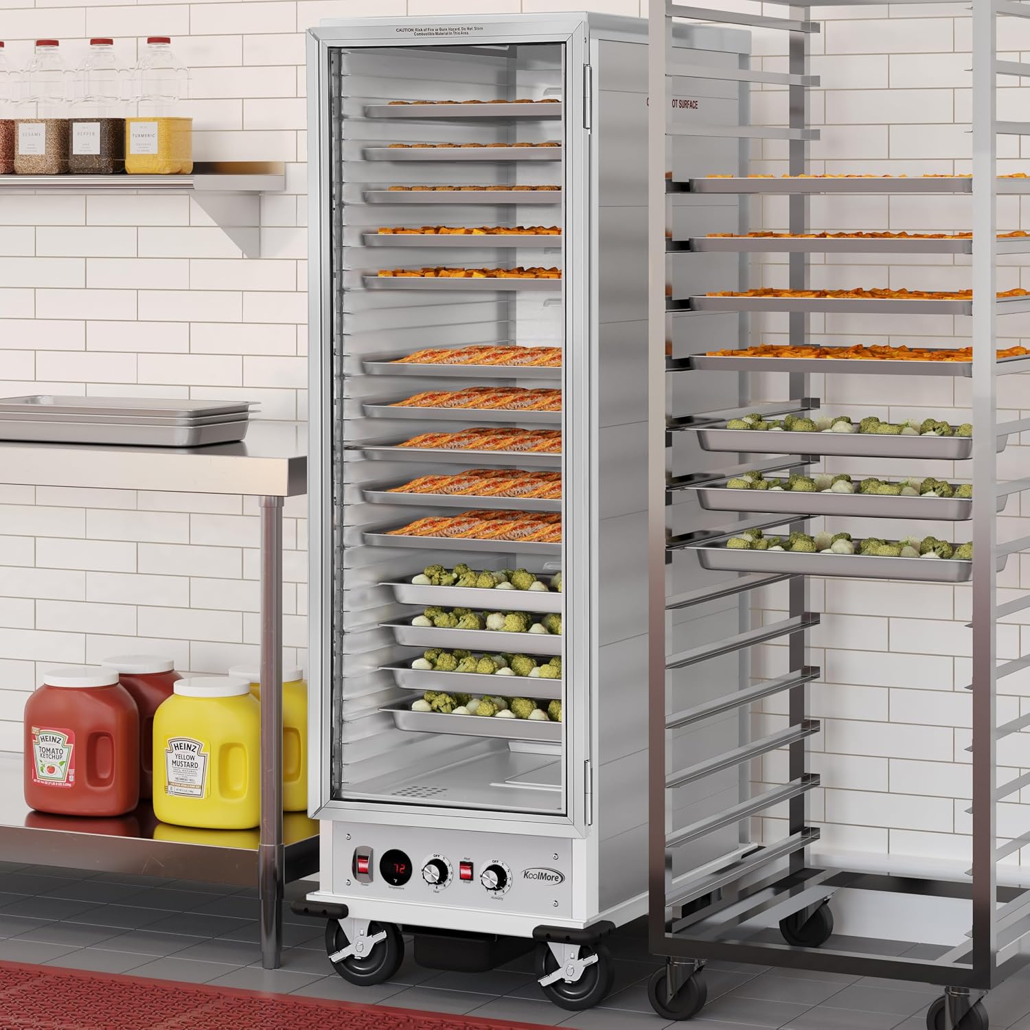 KoolMore 33 in. Commercial Non-Insulated Glass Door Heated Holding/Proofing Cabinet with 36-Pan Capacity in Silver, UL and NSF Listed (KM-CHP36-SNGL)