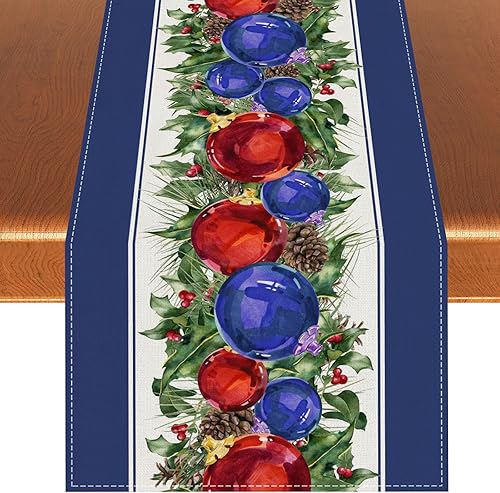 Camino de mesa de Navidad azul mantel de Navidad para invierno, Año Nuevo, decoración de Navidad azul y suministros para mesa de cocina del hogar,