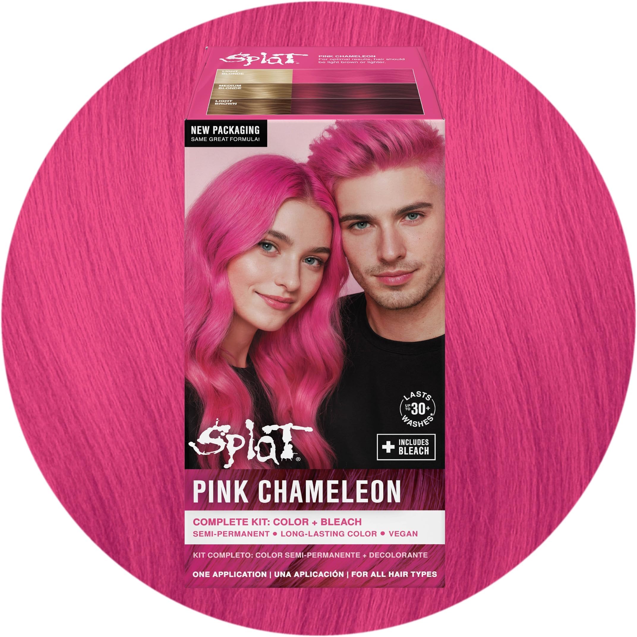 Pink Chameleon Semi Permanent Hair Dye Box Kit with Bleach | 1 At-Home Application, Vegan & Cruelty Free, with Oxide and Bleach for Women & Men