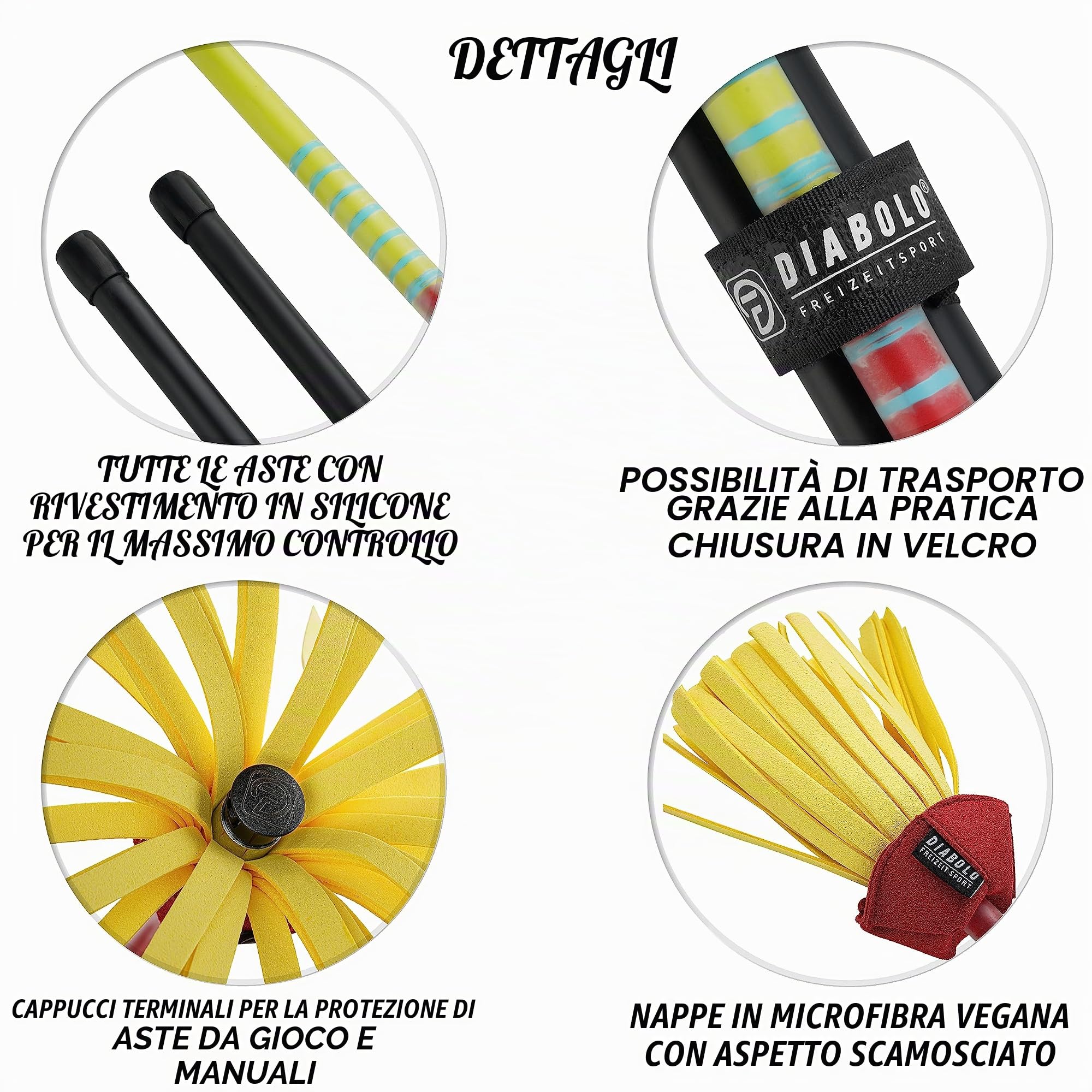 Diabolo Freizeitsport Flowerstick PRO Short (Giallo-Rosso), Giocoleria con Bacchette, Attrezzi da Giocoleria, per Avanzati