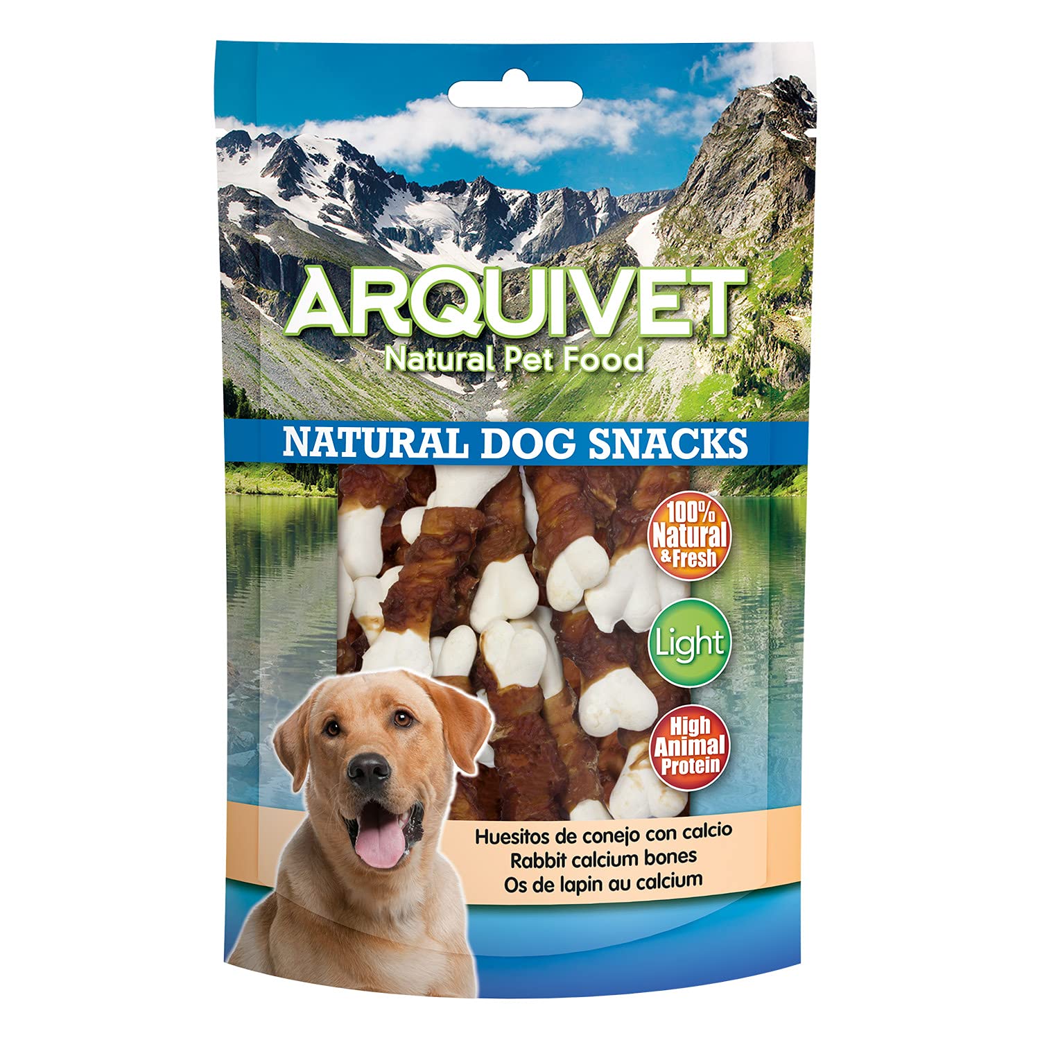 ARQUIVET Pack 12 Unidades Snack Huesitos de Conejo con Calcio 100 gr - Natural Dog Snacks - 100% Natural - Chuches, premios, golosinas para Perros - Producto Light - Muy Rico en nutrientes