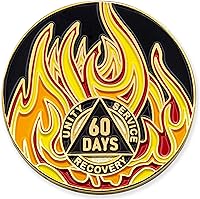 Vista 13 de Medallón de recuperación AA chapado en oro de 1 año Twisted Flames - Negro/Rojo/Naranja/Amarillo