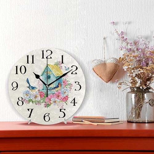 Miniatura 2 de Reloj de pared con pájaros y mariposas, funciona con pilas, reloj analógico de cuarzo redondo de 9.5 pulgadas para baño, cocina, jardín