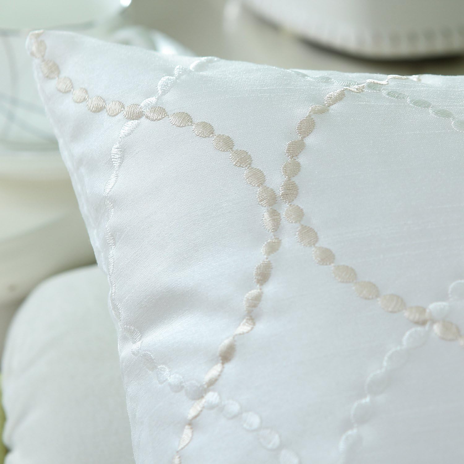 CaliTime Pack of 2 Cushion Covers Throw Pillow Cases Shells for Home Sofa Couch Modern Waves Lines Embroidered 18 X 18 Inches Off White