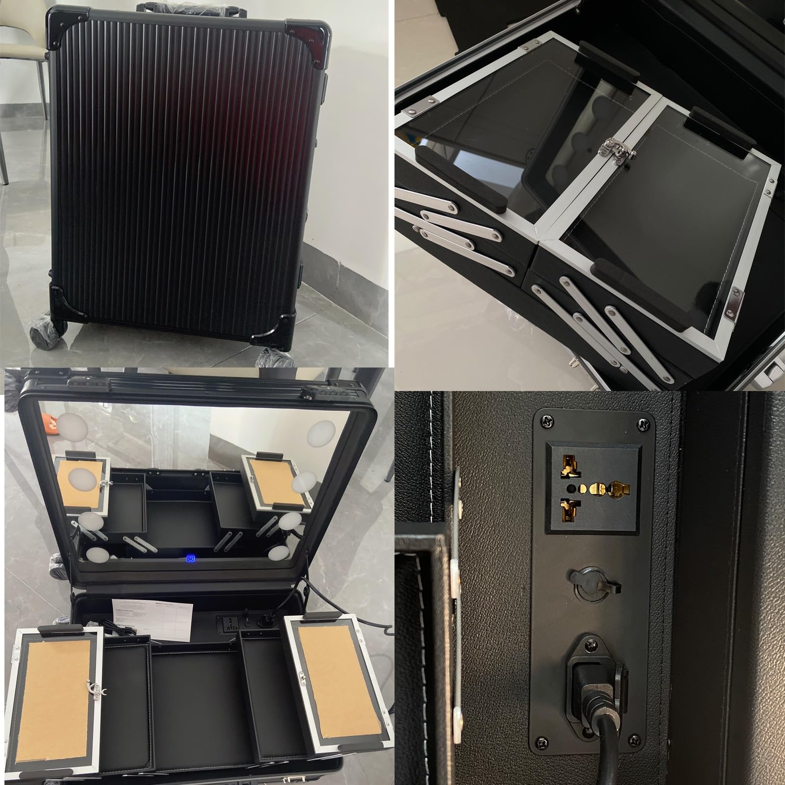 Estuche para cosméticos, Estuche de Viaje para cosméticos, Estuche de Maquillaje con Ruedas, Estuche de Maquillaje de Aluminio con Luces LED, Organizador Profesional de cosmético