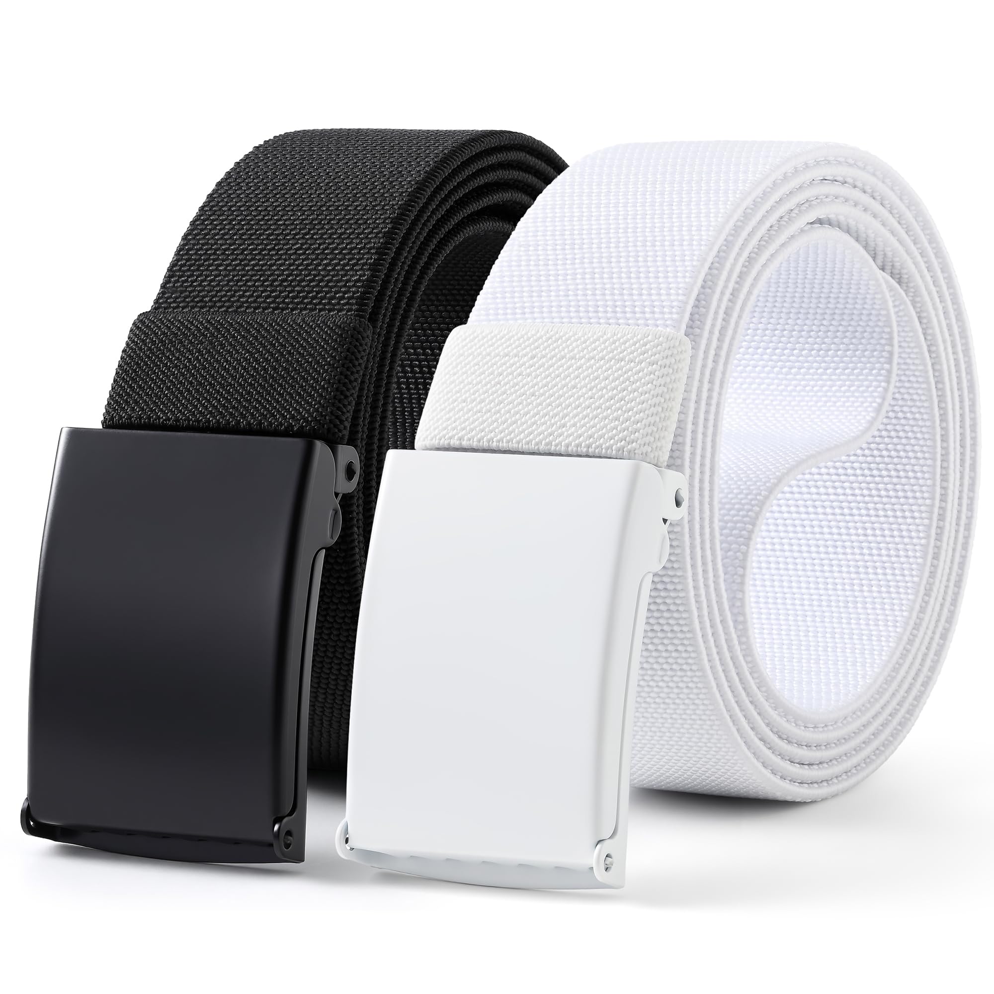 Mile High Life Stretch Canvas Belt for Men, Golf Casual Elastic Web Belt, Top Military Buckle, Adjustable Cut to Fit