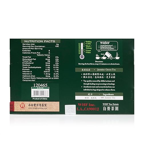 Miniatura 4 de Wing Hop Fung - Té verde jazmín, bolsitas de té, té caliente y helado, 100 bolsas de té por bolsa