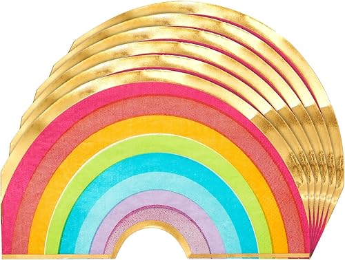 Miniatura 7 de BLUE PANDA Decoración de fiesta de cumpleaños con temática de arco iris, juego de vajilla desechable con platos troquelados, tazas y servilletas