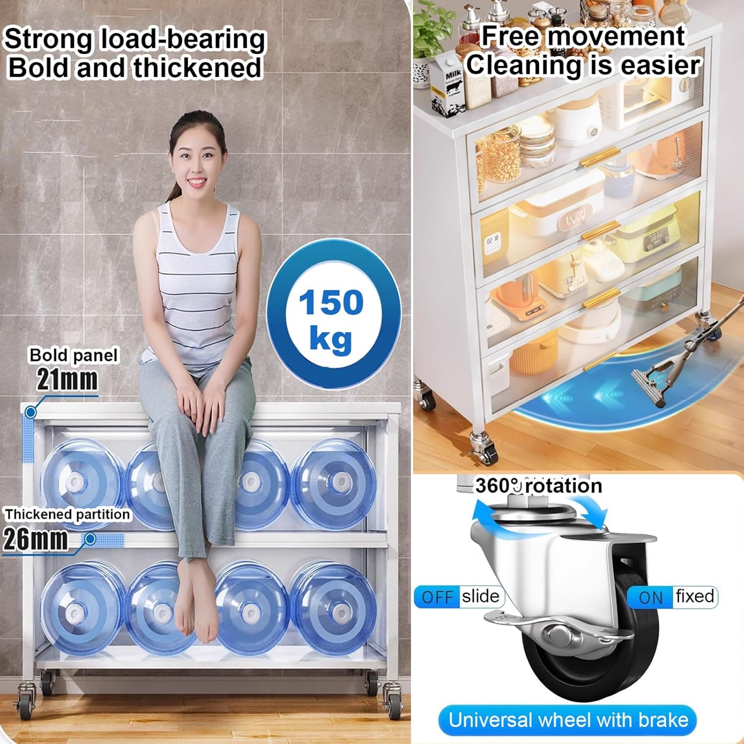 3-Tier Kitchen Baker's Rack, Metal Pantry Storage Cabinet with Clear Doors, Ideal for Spices, Pots & Pans, Perfect for Home & Garage Organization (24in/60cm)