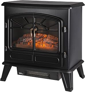 Russell Hobbs RHEFSTV2003B 1.85 KW Freestanding Black Electric Stove Fire Heater with 2 Heat Settings, Adjustable Thermostat, 30 m² Room Size, 2 Year Guarantee