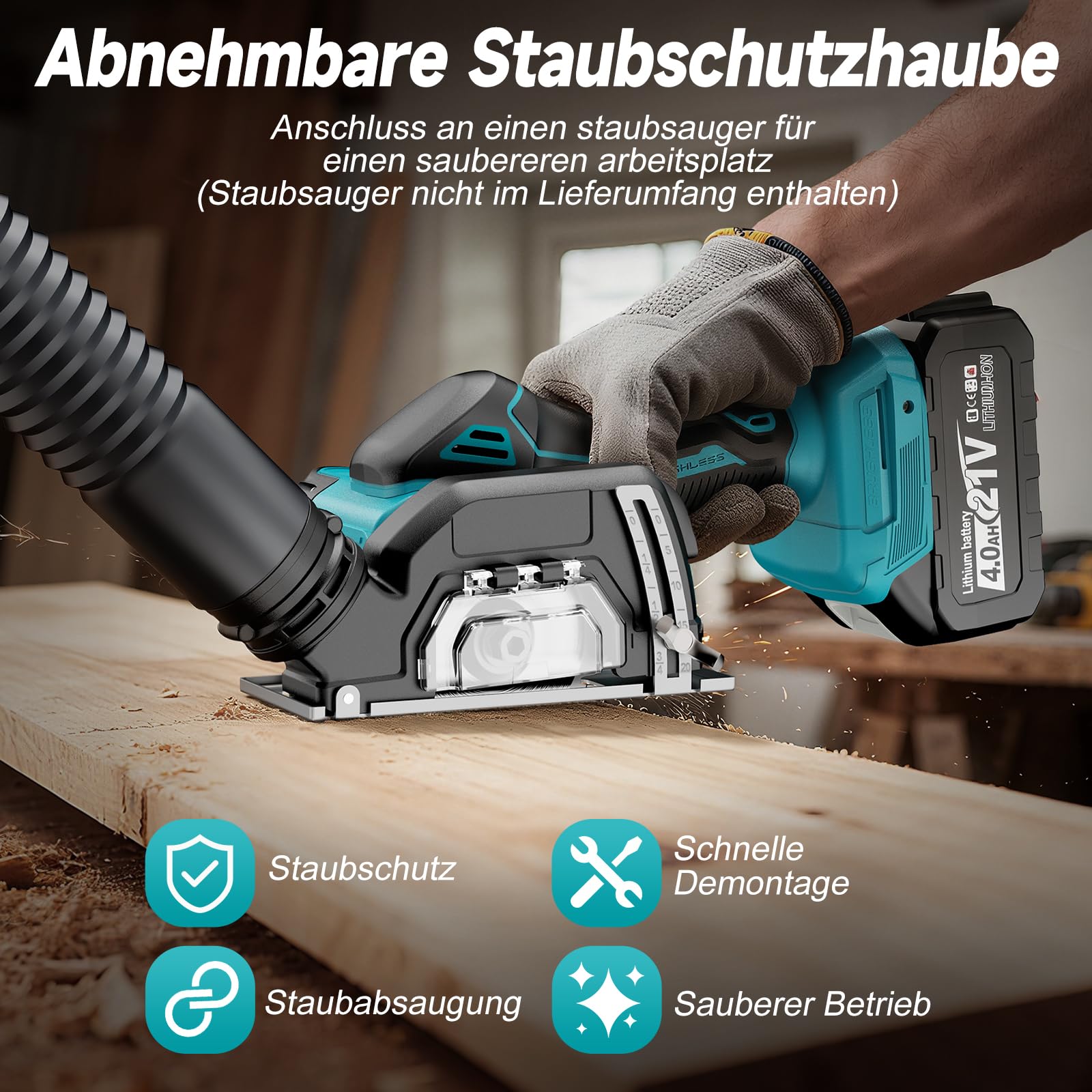 Yofuly Mini Winkelschleifer 76mm Kompatibel mit Makita 18V Akku, Mini Akku Flex mit 2×4.0Ah Batterien, Tiefeneinstellung, 19500RPM Trennschleifer mit 5 Trennscheiben für Metall, Holz