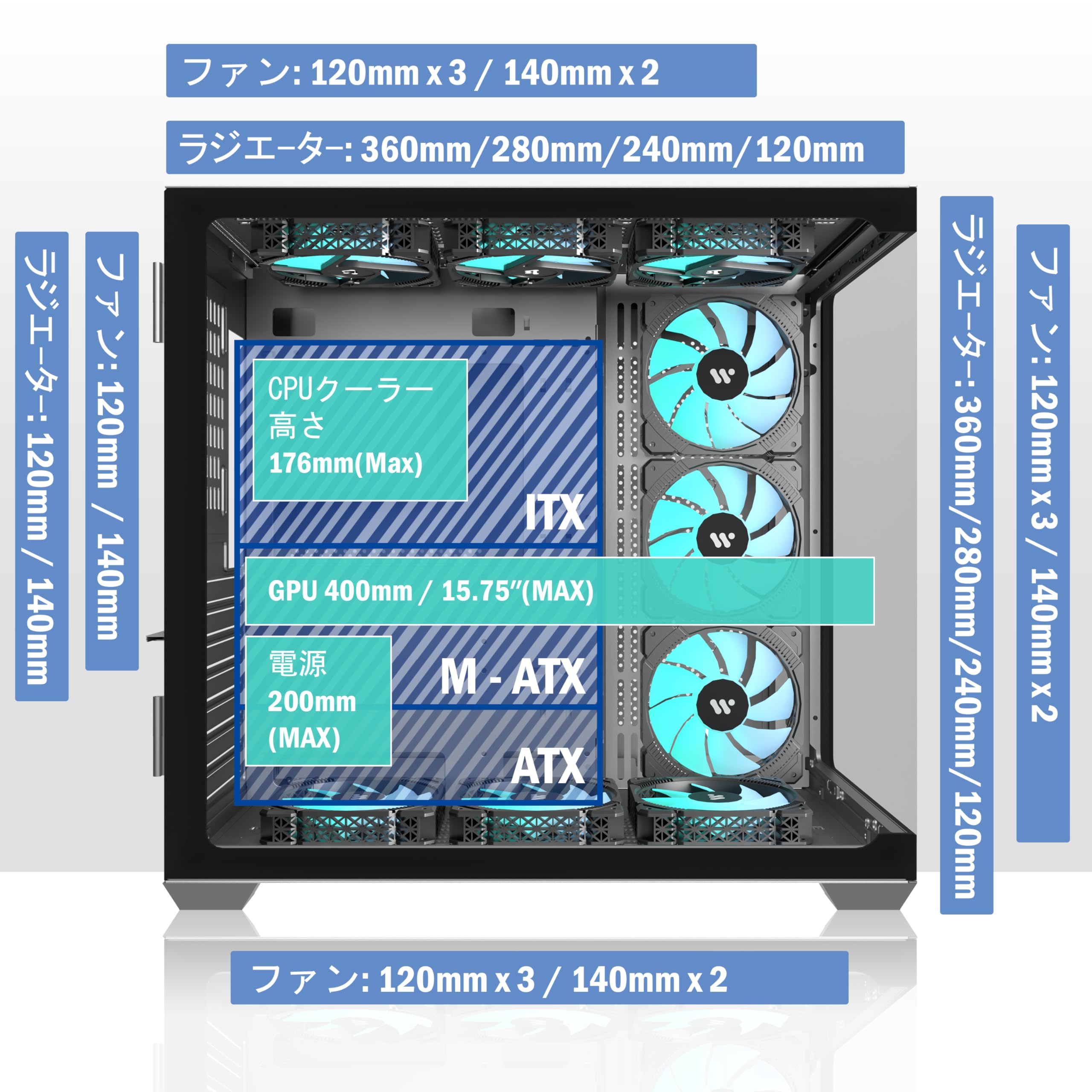 Amazon.co.jp: KEDIERS H9 pcケース ミドルタワー ATX 9 PWM ARGB