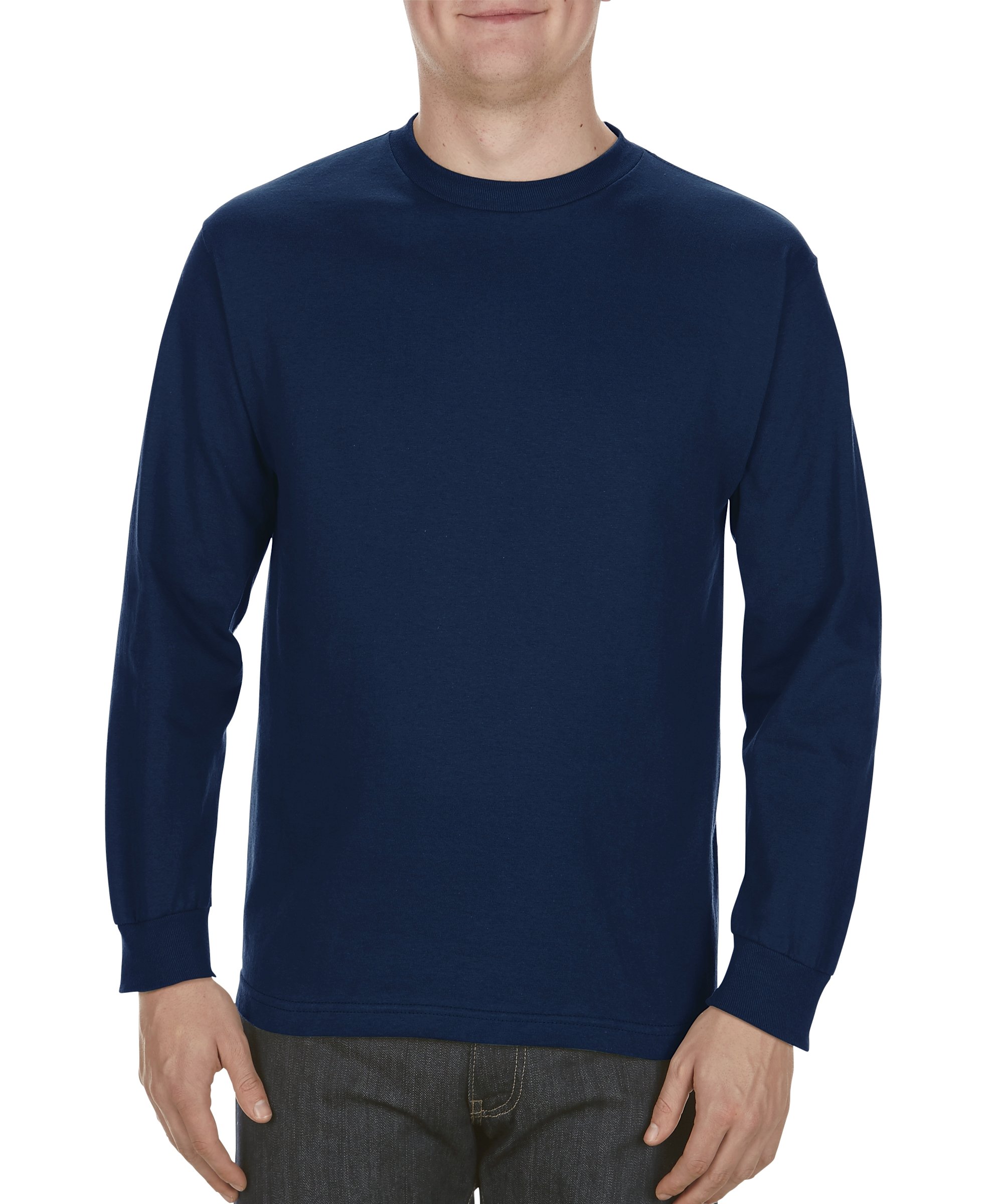 Alstyle Apparel AAA Men's Classic Cotton Long Sleeve T-shirt, Navy, Large
