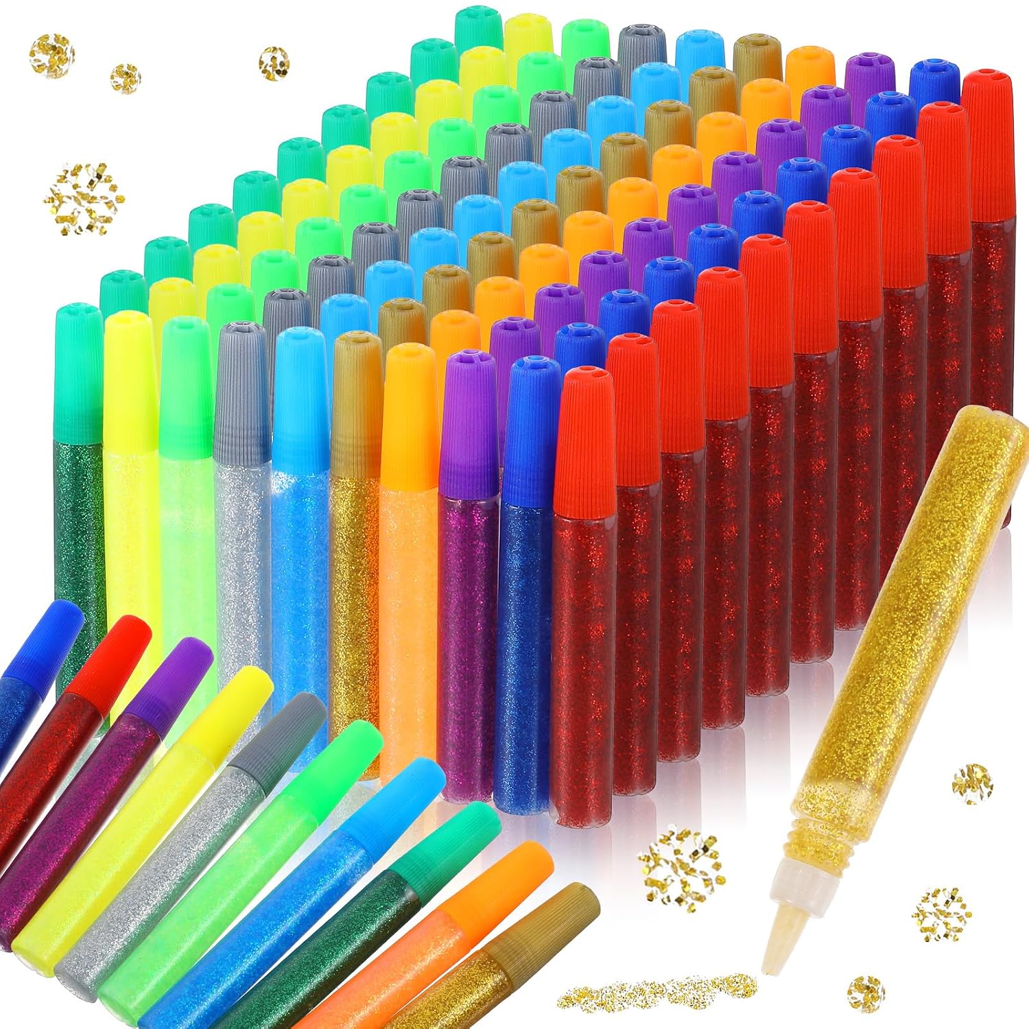 100 Pcs Glitter Glue Pens Bulk 10 Colors Rainbow Glue Stick for Crafts Appreciate Graduation Gift Supplies for DIY Arts, Projects Scrapbooking, Cards Decorating Supplies
