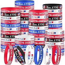 Foilswirl 60 Pcs 250th Anniversary Silicone Bracelets Bulk USA Patriotic Red White Blue Wristbands 1776-2026 American Flag Bracelets for 4th of July Independence Day Memorial Veterans Day Party Favors