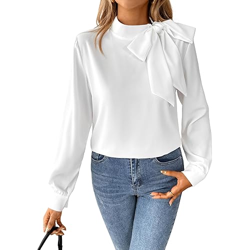 SOFIA'S CHOICE Women's Bow Tie Neck Corporate Outfits Long Sleeve Dressy Blouse Casual Business Shirt Top