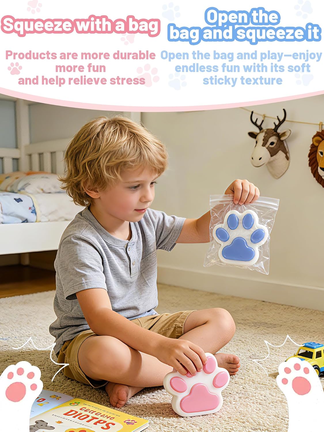 2pcs Taba Squishy Cat Paw, 5.5in Large Cat Paw Squeeze Toy, Stress Relief Fidget Toy for Adults Kids, Sticky Squishies Sensory Toys for Party Favors Novelty Things Birthday Gift