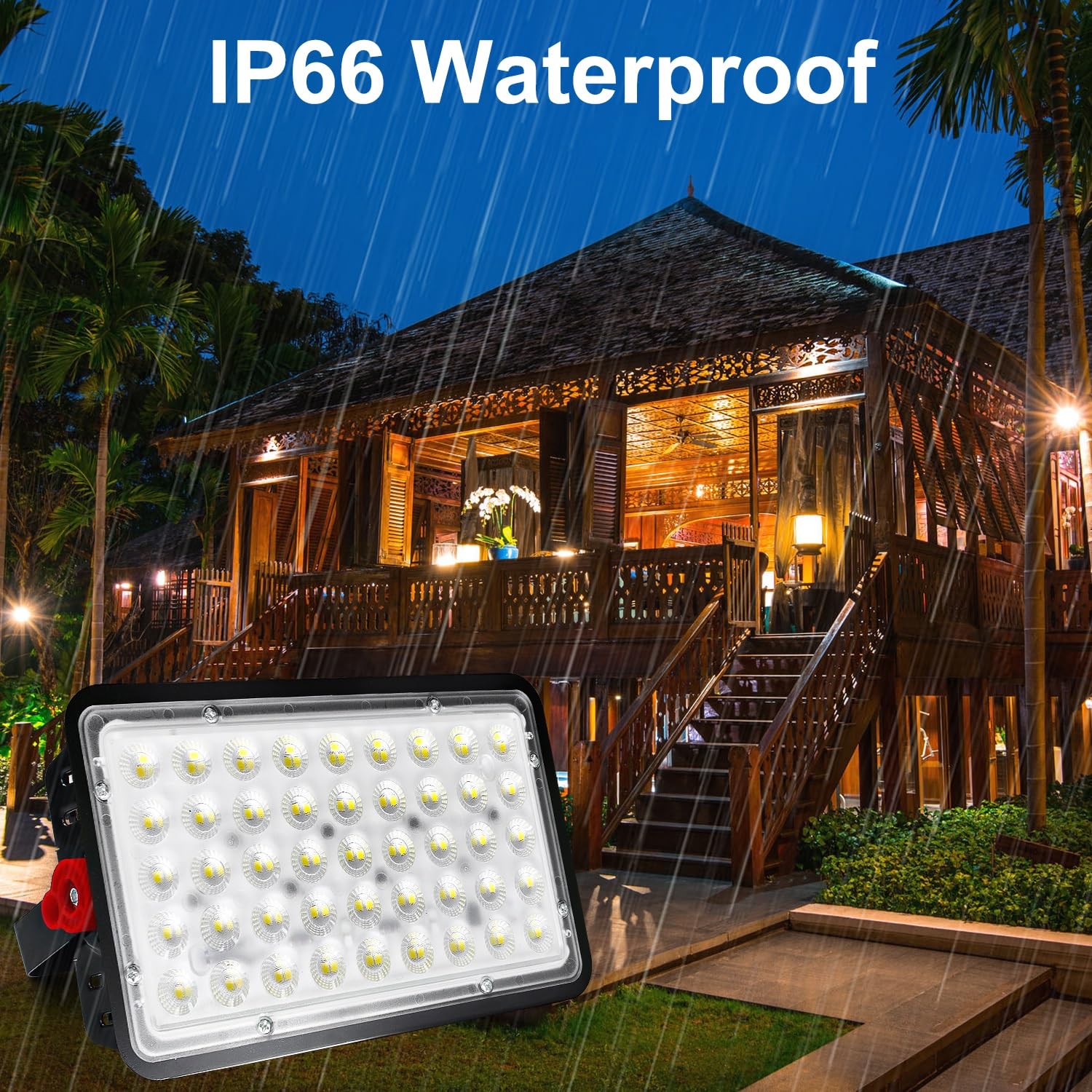 CREATESTAR Faretto Led da Esterno 100W 10000LM, 2 Pezzi Faretti Led Esterni 6500K luce bianca fredda, IP66 Impermeabile Faro per magazzino giardino garage campo sportivo cortile