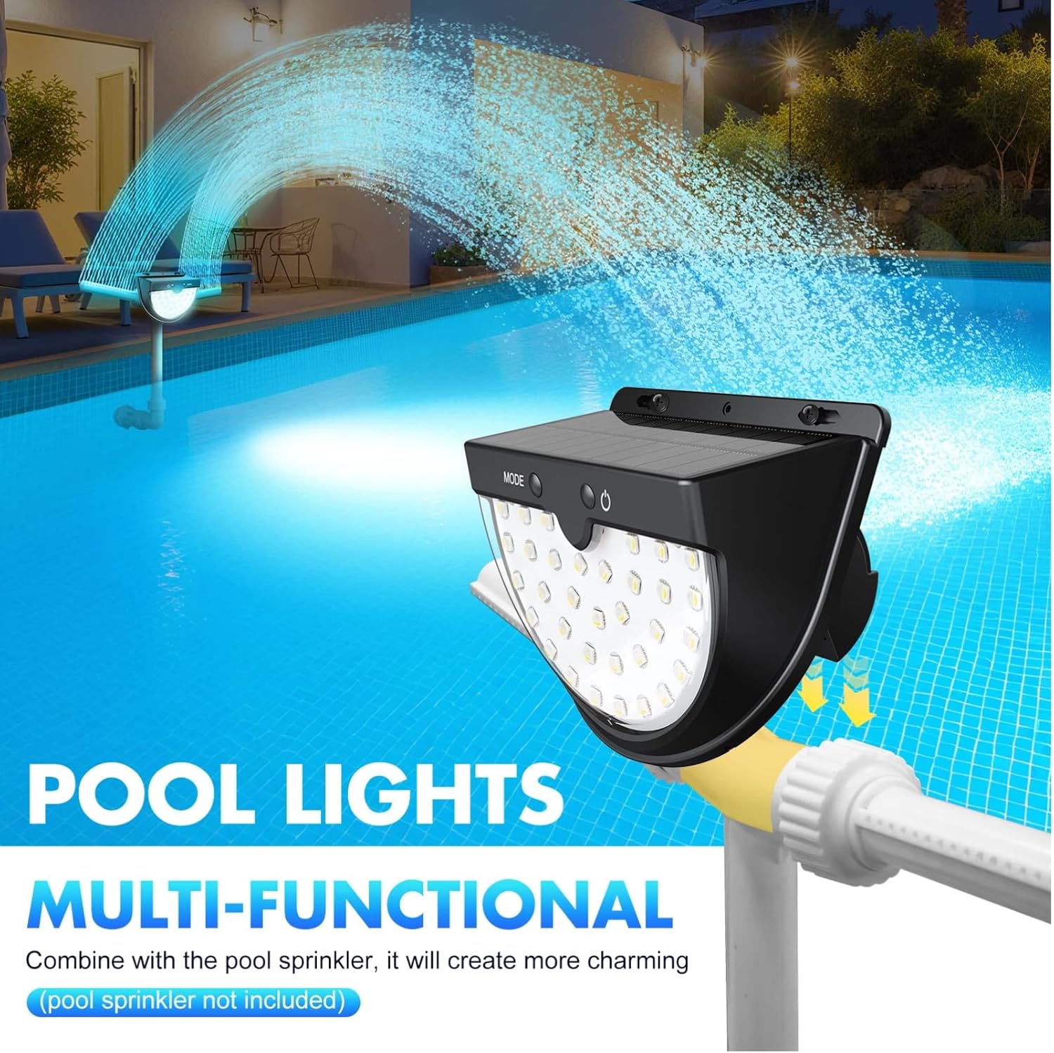 Solar Pool Lights for Above Ground Pools, Solar Powered Pool Lights with 10 Lighting Modes, Upgraded Pool Lights for Framed Above Ground Pools Solar Light Waterproof, Swimming Pool Accessories 1PC