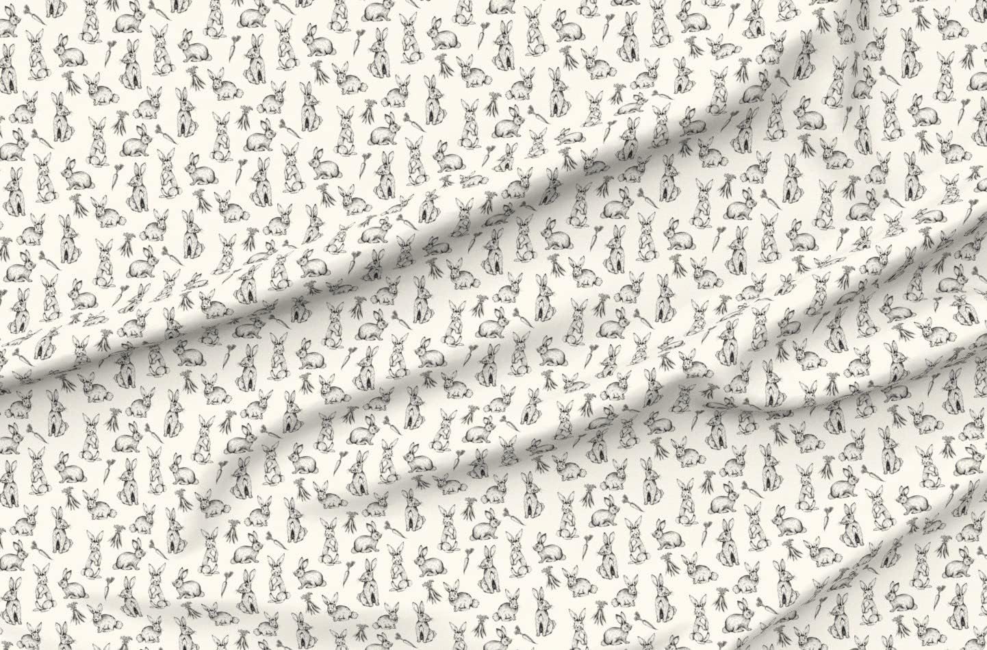 Spoonflower Fabric - Sketch Bunnies Cream Rabbit Bunny Kids Spring Printed on Petal Signature Cotton Fabric Fat Quarter - Sewing Quilting Apparel Crafts Decor