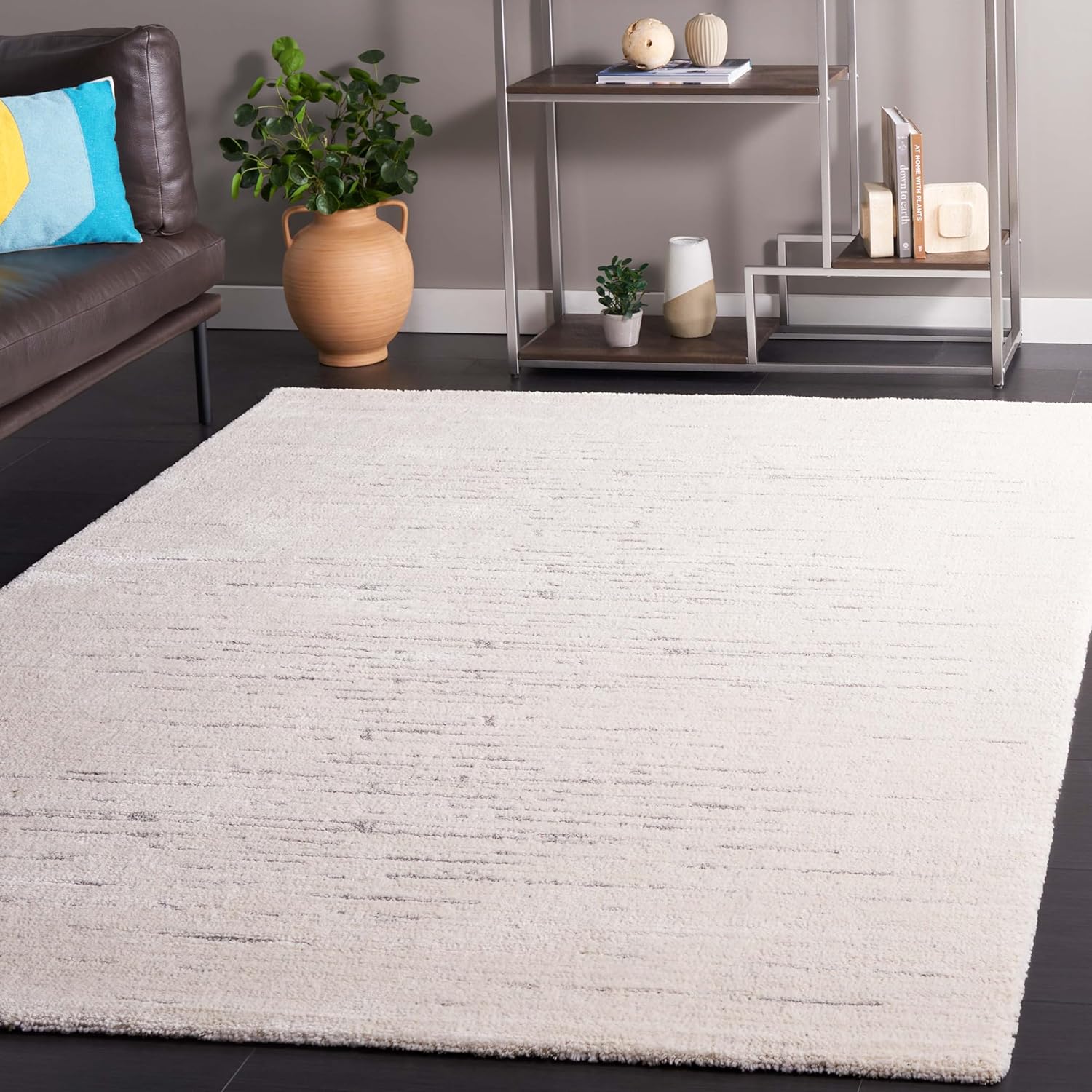 SAFAVIEH Neptune Collection Area Rug - 9' x 12', Ivory & Grey, Contemporary Design, Stain Resistant, Ideal for High Traffic Areas in Living Room, Bedroom & Dining Room (NPE862A-9)