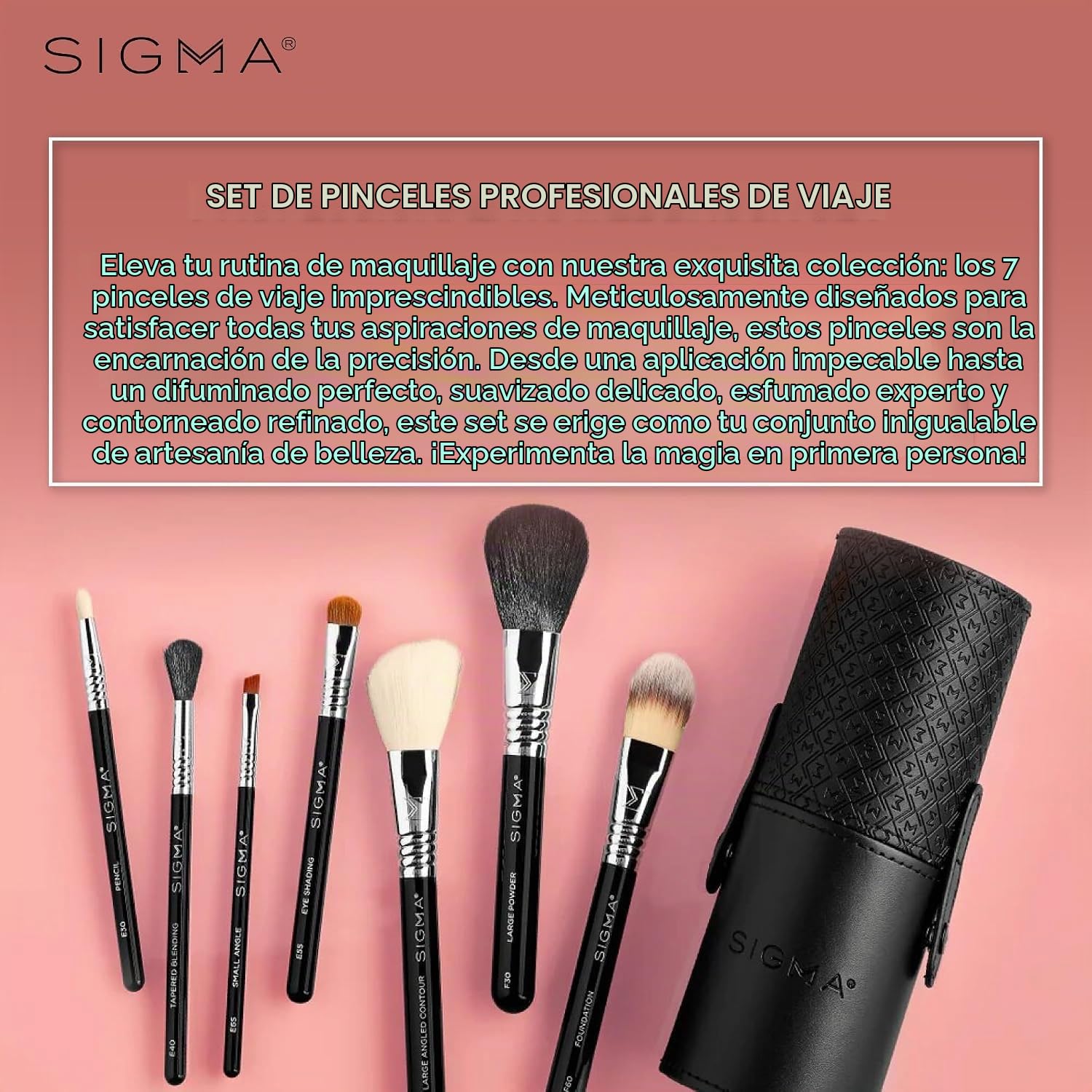 Sigma Beauty Make Me Classy - Juego De 7 Brochas De Maquillaje De Viaje - Juego De Brochas Portátiles Para Base, Polvo, Contorno, Maquillaje De Ojos, Rubor Y Más - Brochas De Maquillaje Para Viajes