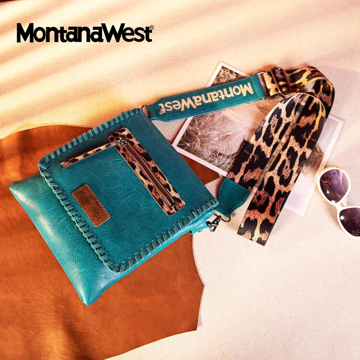 Montana West Crossbody Bags for Women with Dual Compartments Western Cross Body Purse with Leopard Print Guitar Strap - Image 6