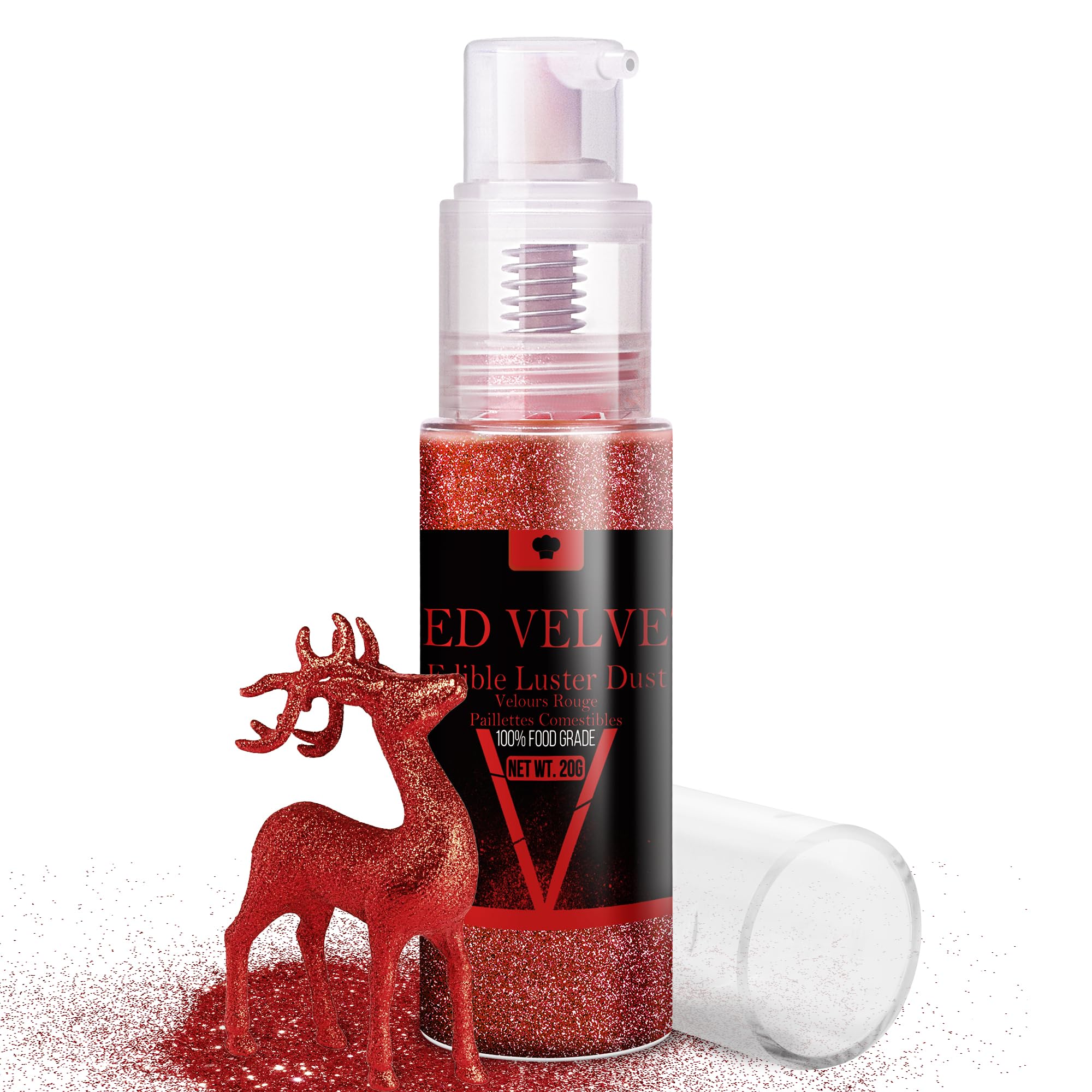 Edible Glitter Spray - 20g Luster Dust Edible Glimmer Powder for Sparkling Cocktails, Cake, Cupcakes, Wine, Beverage - Food Grade Shimmer Dust Powder for Baking, Drinks, Cookies Decoration ( Red Velvet )