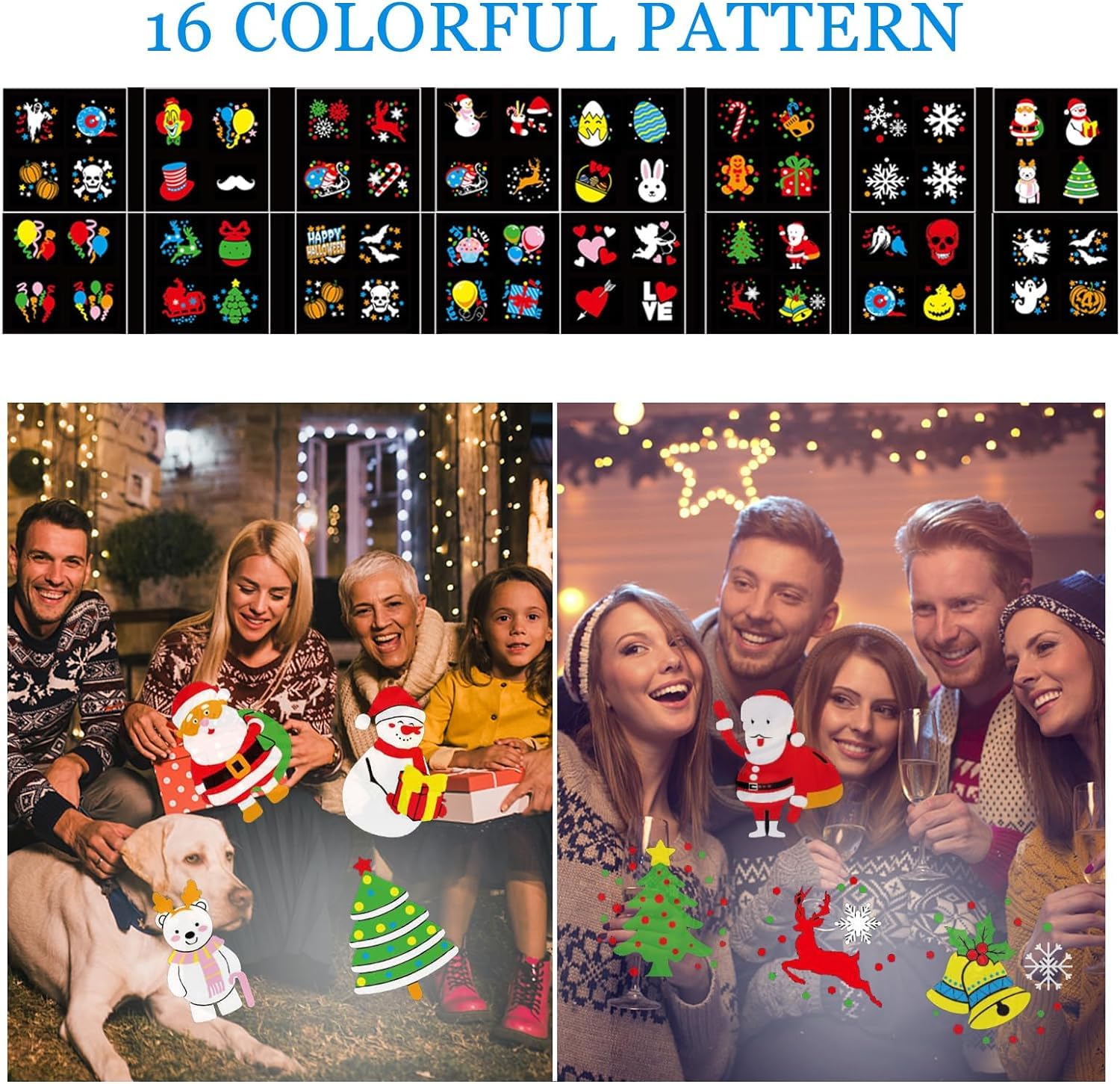 Proyector Navidad Exterior Interior LED Luces de Proyector Navidad 16 HD Patrones Lámpara de Proyección IP65 Impermeable con Control Remoto Luz Proyector para Halloween, Navidad, Fiestas