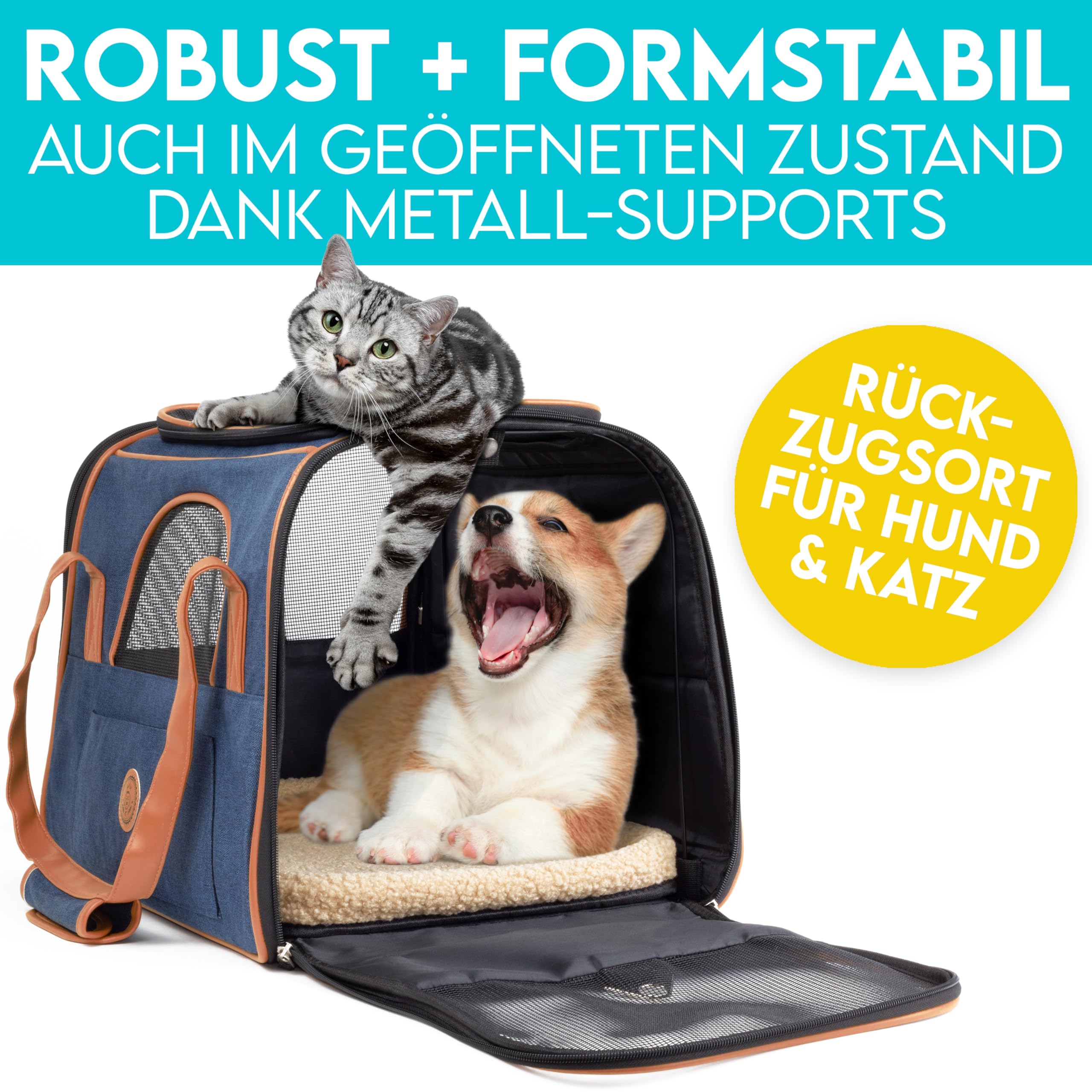 HUND IST KÖNIG Hundetasche & Katzentasche bis 8kg - Hochwertige Hundetragetasche - Transporttasche für Katzen - Faltbare Mobile Tragebox für Hunde & Katzen