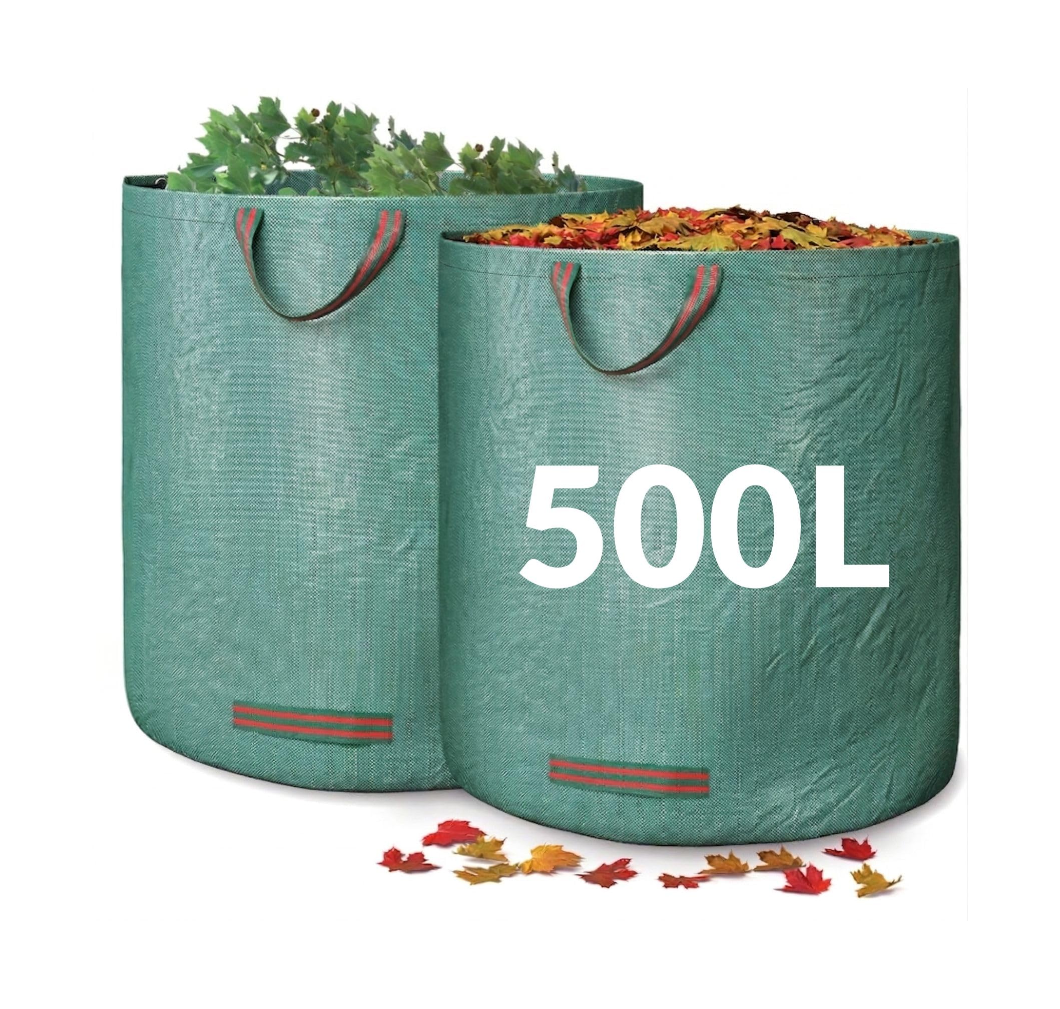 Heavy Duty Garden Bags 500l x 2 Reusable Sacks with Handles, Ideal for Collecting Waste, Leaves and Grass. Waterproof Heavy Duty Large Bin Bags with Handles, Foldable and Reusable (500l)