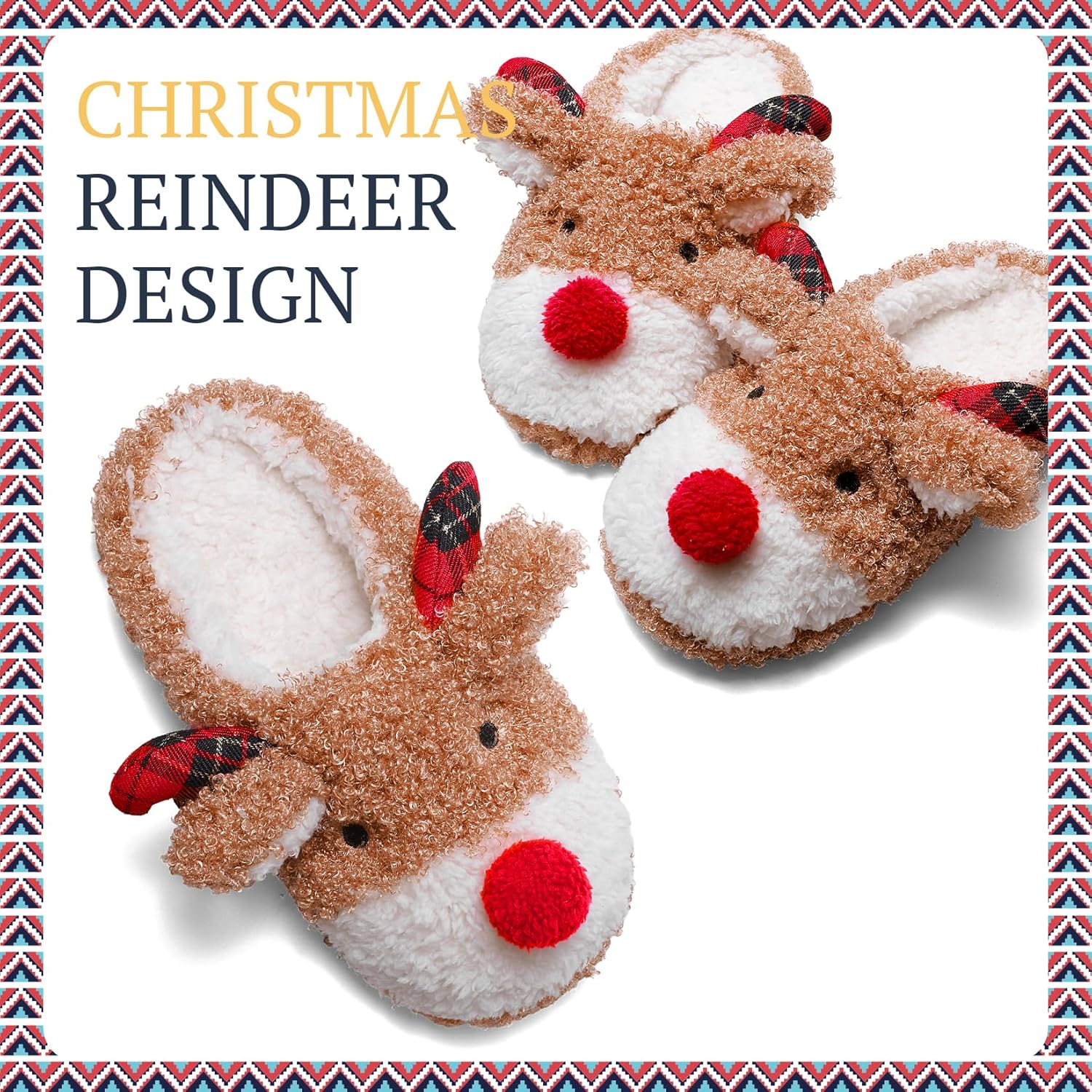 ASHION Women's Cute Fuzzy Reindeer House Slippers Stuffed Animal Bedroom Slippers Cozy Christmas Indoor Shoes - Image 5
