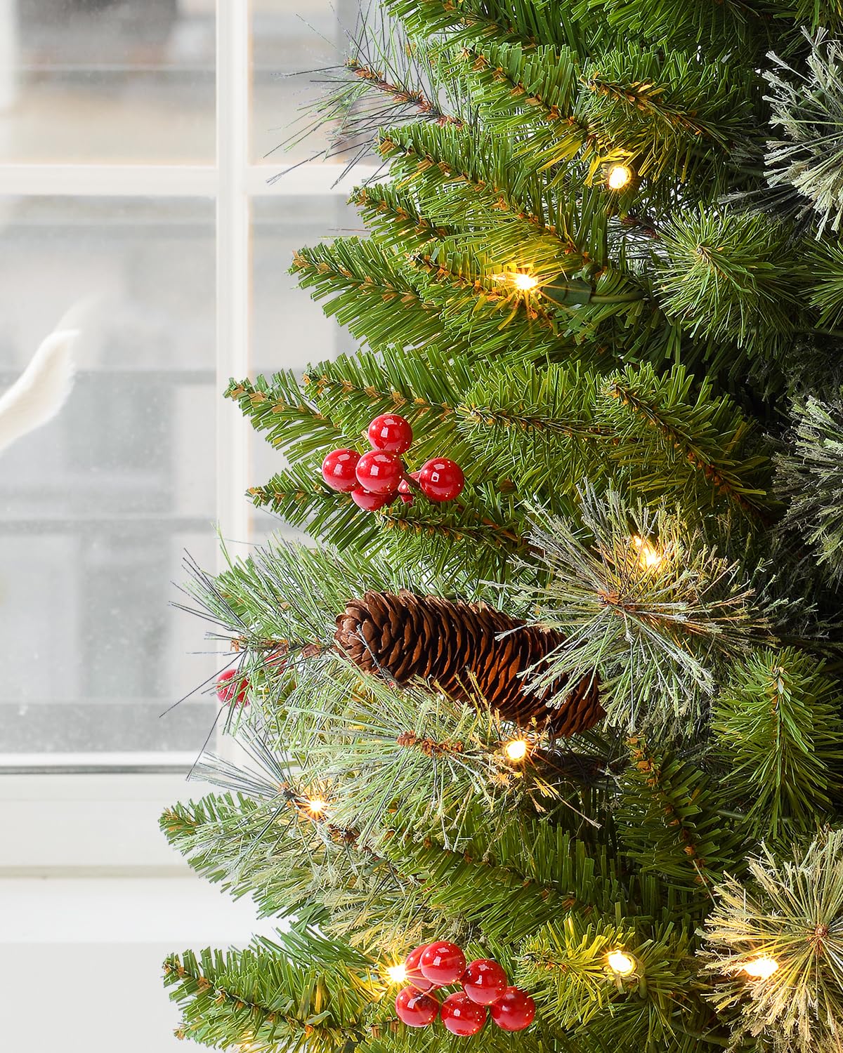 Amaoasis 3ft Pre-Lit Artificial Christmas Tree with 70 LED Lights Mini Xmas Trees, Cement Burlap Base Basin, for Home Tabletop, Green