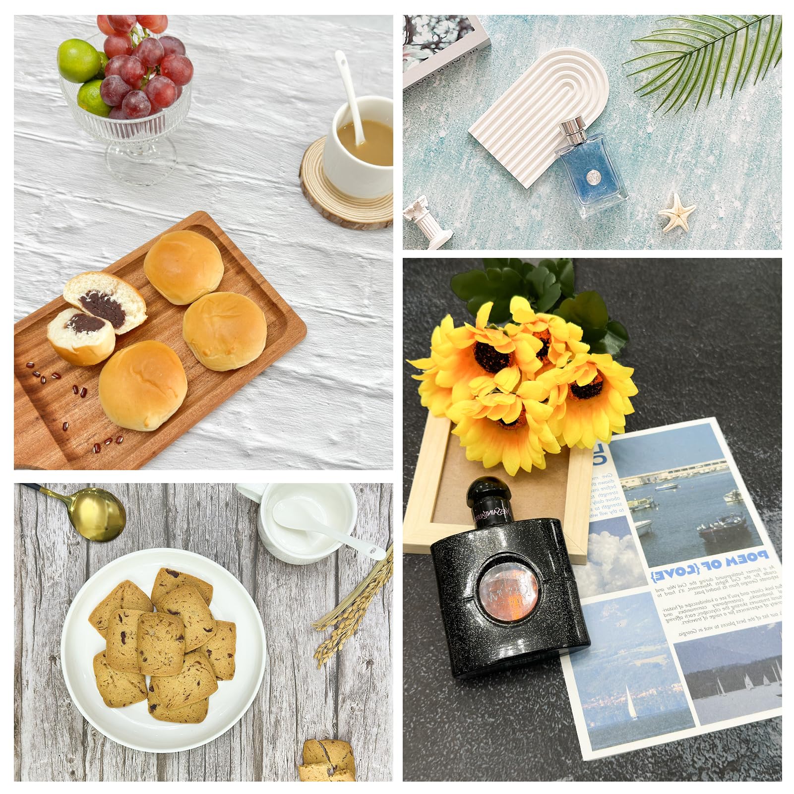 Paquete de papel de fondo de fotografía con 6 patrones de colores de doble cara de 22 x 35 pulgadas, telón de fondo impermeable de tamaño completo para maquillaje de alimentos y fotografía de