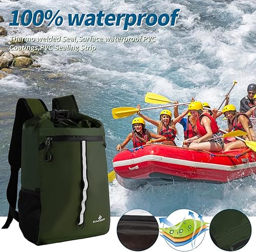 Miniatura 2 de Mochila seca de 20 L, impermeable, kayak, con bolsa para la cintura y funda para teléfono, mochila impermeable para kayak, playa, rafting, canotaje,