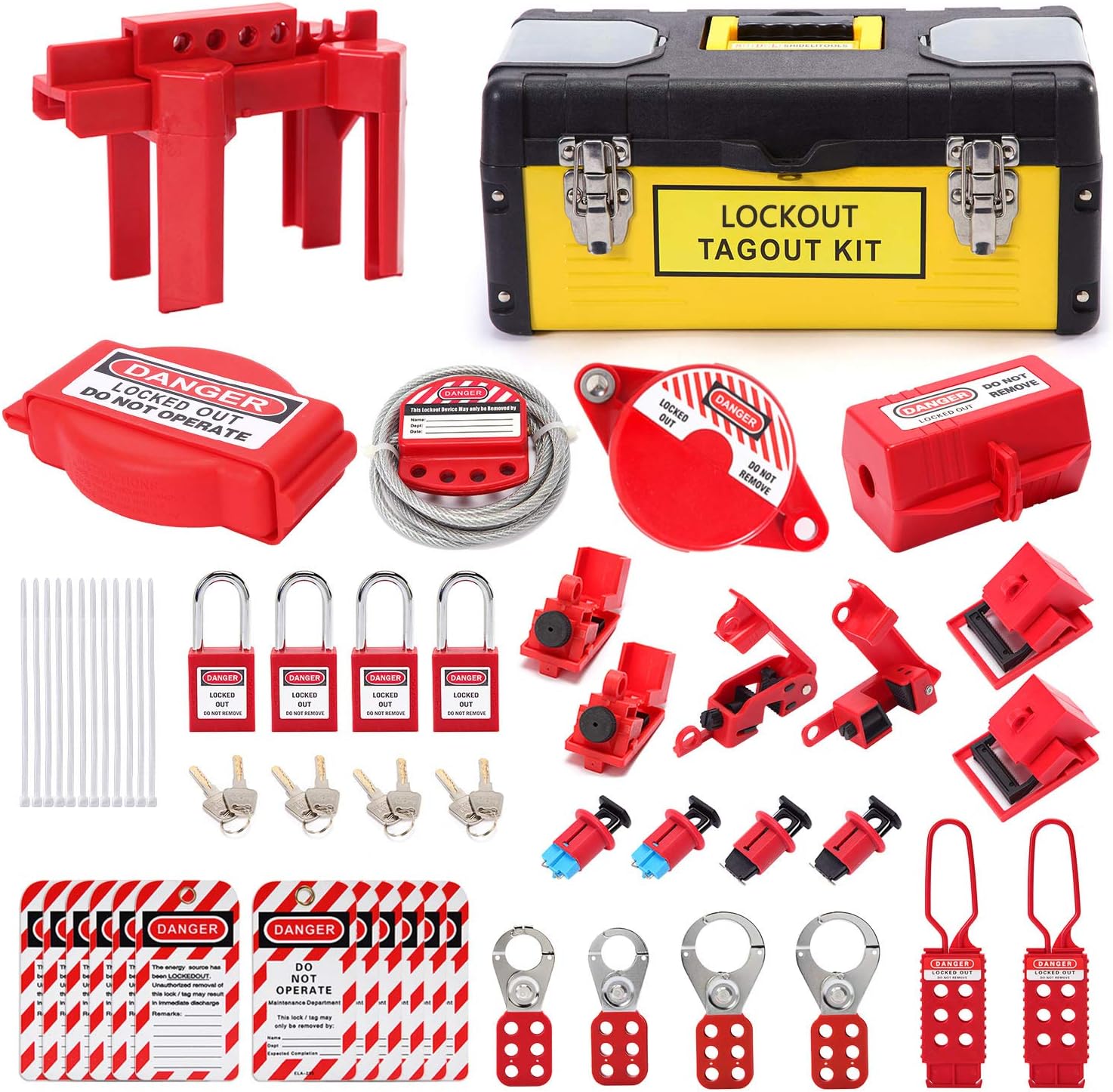 Lockout Tagout Kit - 50 Piece Set, Red, Electrical Lockout, OSHA Compliant