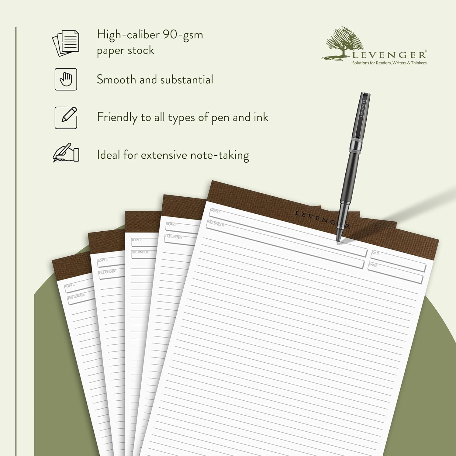 Levenger Freeleaf Full-Page Ruled Writing Pads Lined Notepad for Note Taking, Pack of 5, Letter